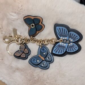 Coach Leather Blue and Gold Butterfly Keychain